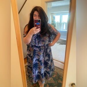 Cute ModCloth navy patterned dress